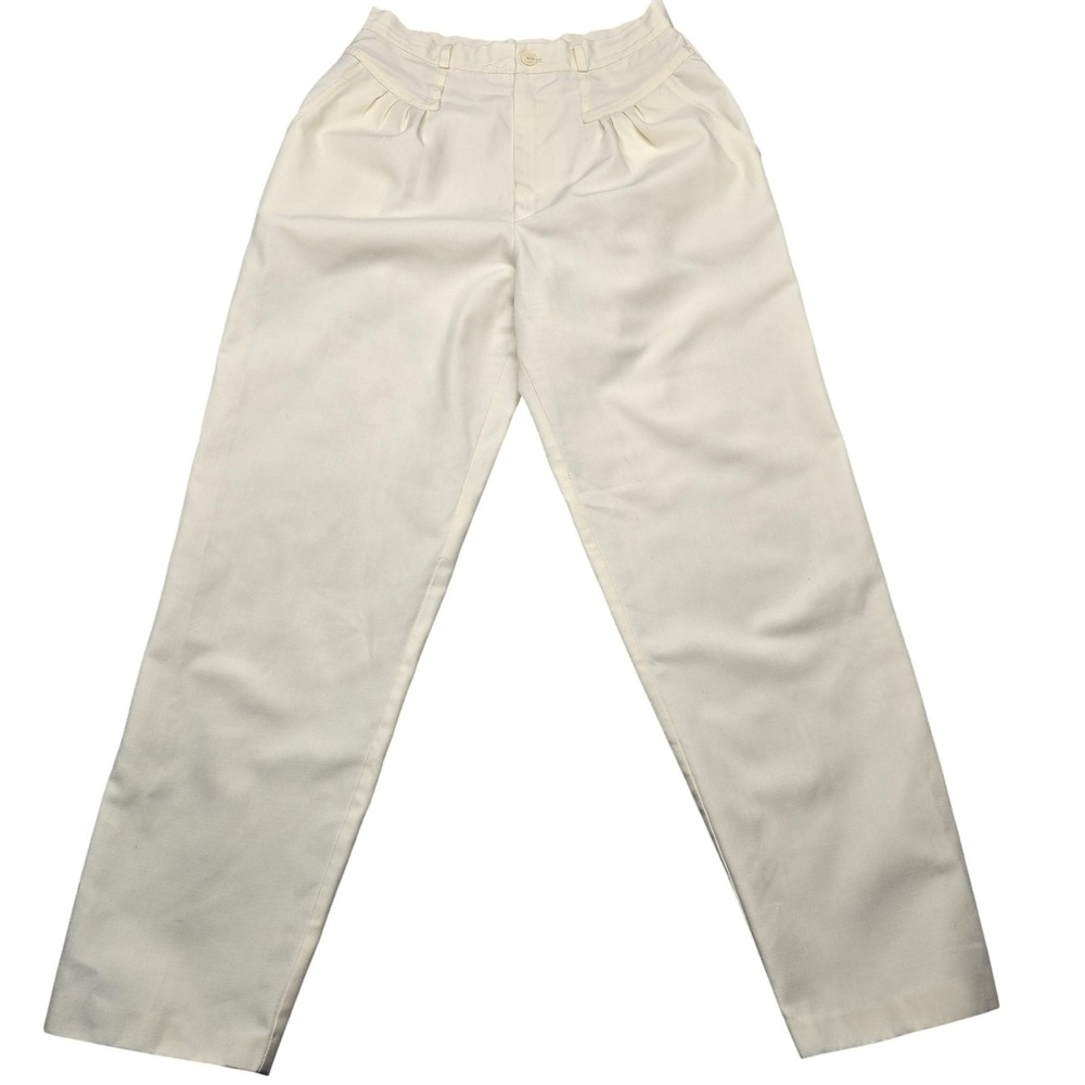 Vintage Casablanca Pants Womens Small Ivory High Waist Pleated Tapered 90s